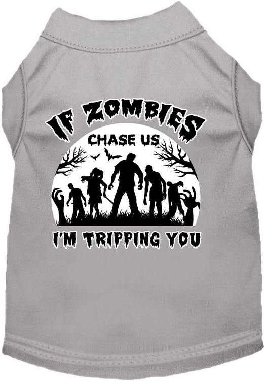 If Zombies Chase Us Screen Print Dog Shirt Grey Size XS